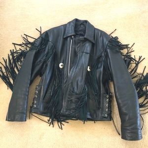 Heavy duty leather biker jacket